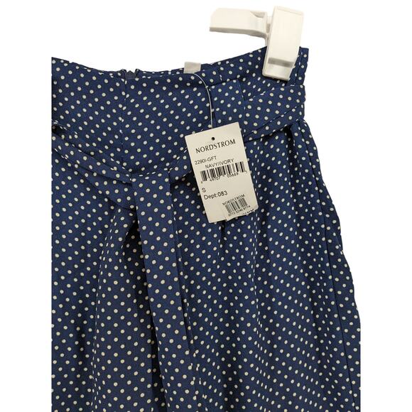 Socialite Wide Leg Pants Small Navy Ivory Polka Dot Palazzo Belt Tie Goucho Work - Picture 3 of 13